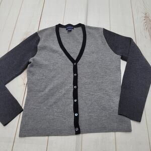 Vintage Ann Taylor 100% Italian merino wool gray cardigan sweater minimalist